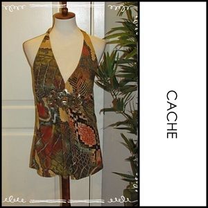 👚 Cache Halter Top w/Statement Jeweled Ctr #149